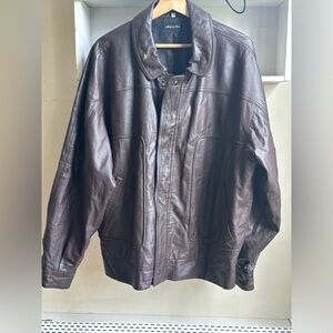 Bally of Switzerland Dark Brown Leather Men’s Bomber Jacket Zip Closure Size 44